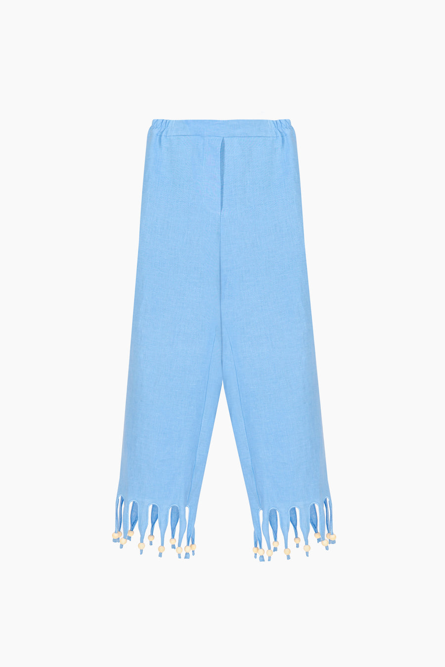 Lambada Fringed Linen Pants in Blue