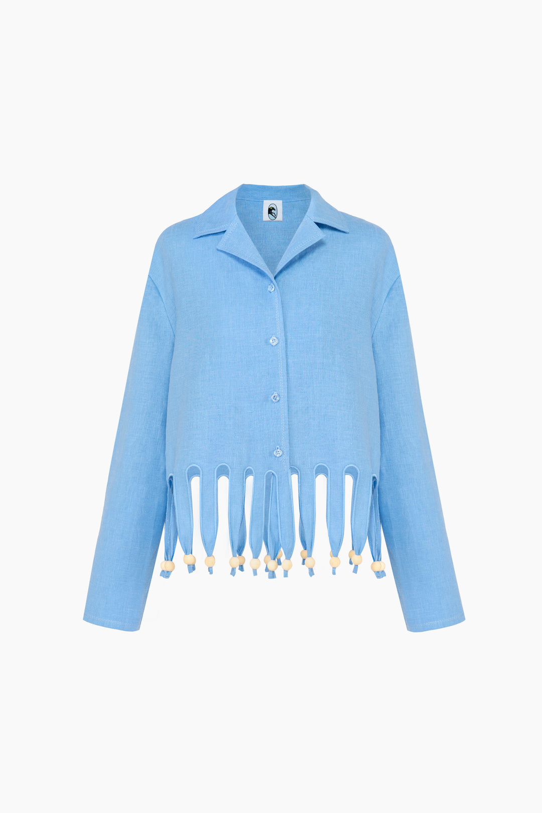 Lambada Fringed Linen Shirt in Blue