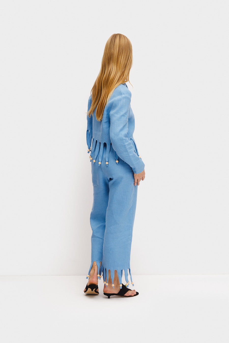 Lambada Fringed Linen Pants in Blue