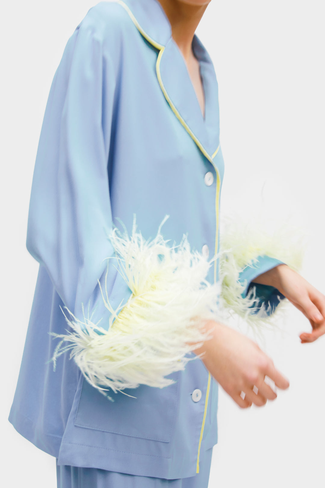 Party Pajama Set with Double Yellow Feathers in Blue