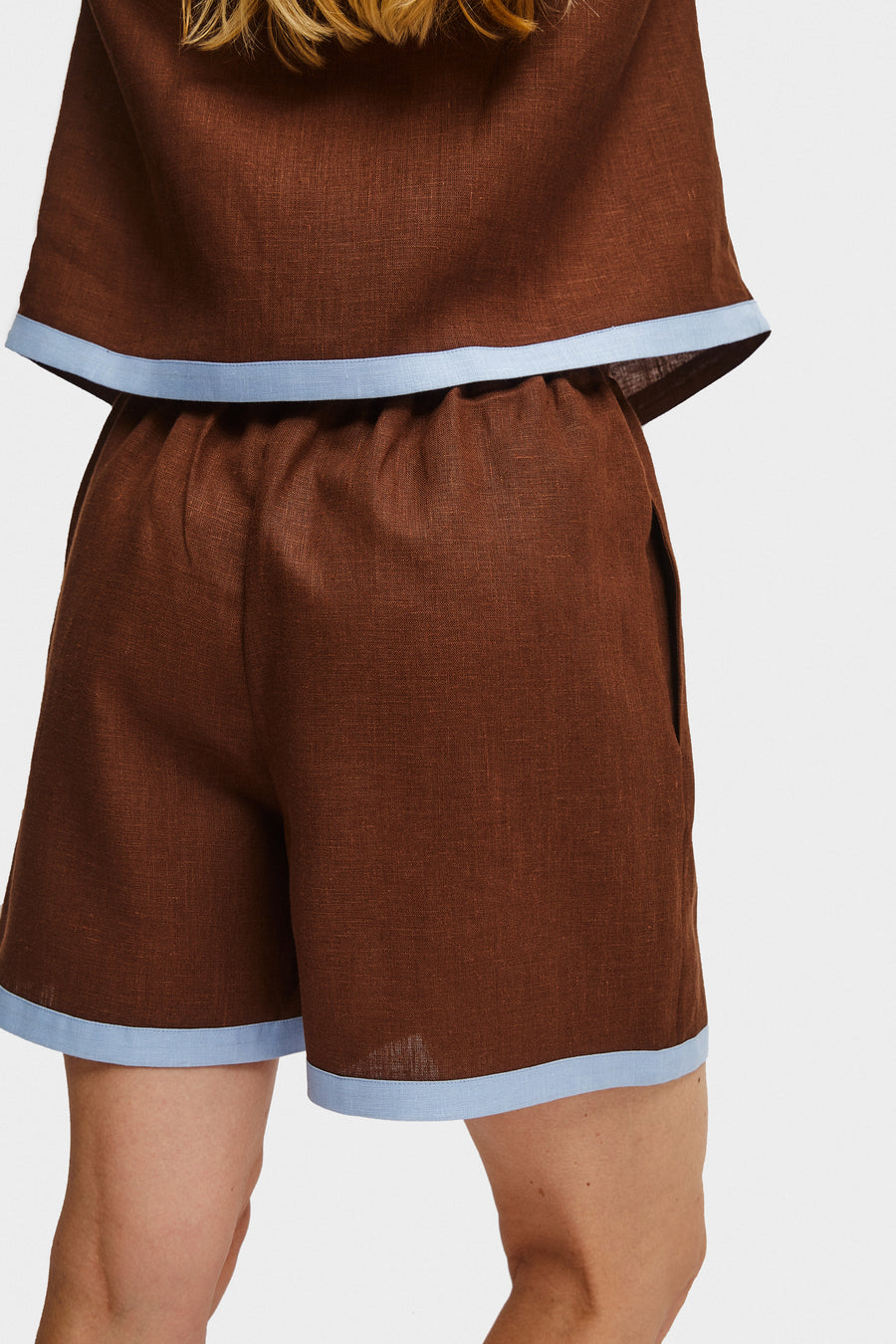 Garrick Embroidered Linen Shorts in Brown