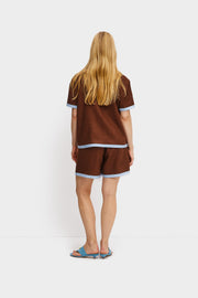 Garrick Embroidered Linen Shorts in Brown