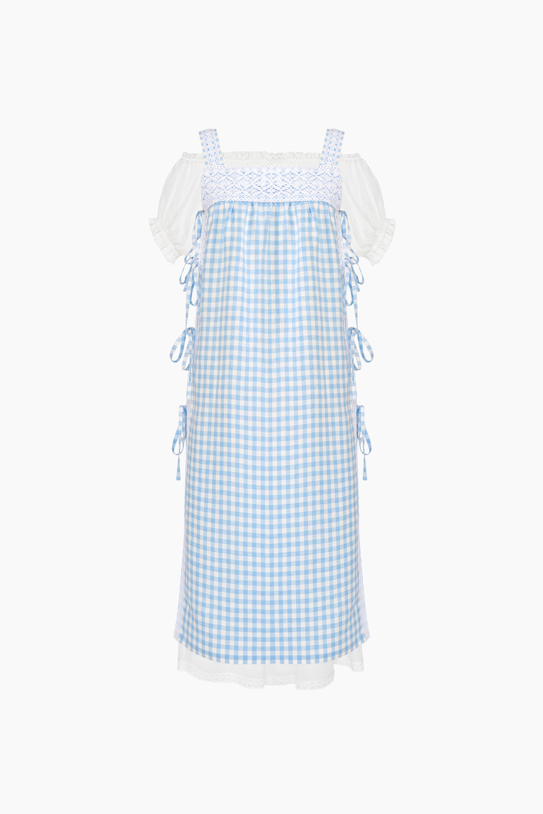 Greta Layered Linen Midi Dress in Blue Vichy