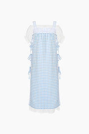 Greta Layered Linen Midi Dress in Blue Vichy