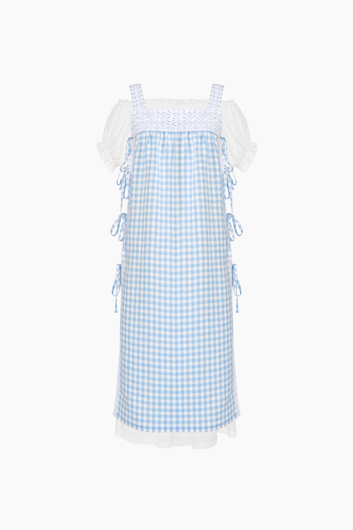 Greta Layered Linen Midi Dress in Blue Vichy