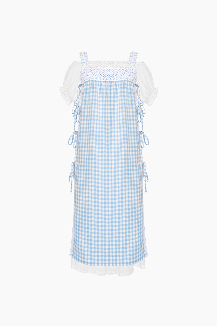 Greta Layered Linen Midi Dress in Blue Vichy