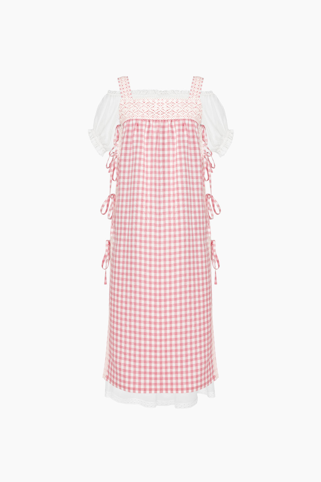 Greta Layered Linen Midi Dress in Pink Vichy