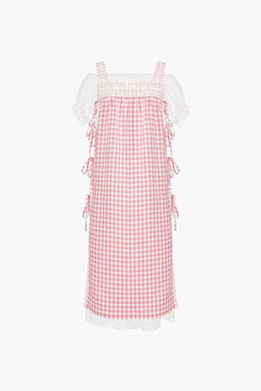 Greta Layered Linen Midi Dress in Pink Vichy