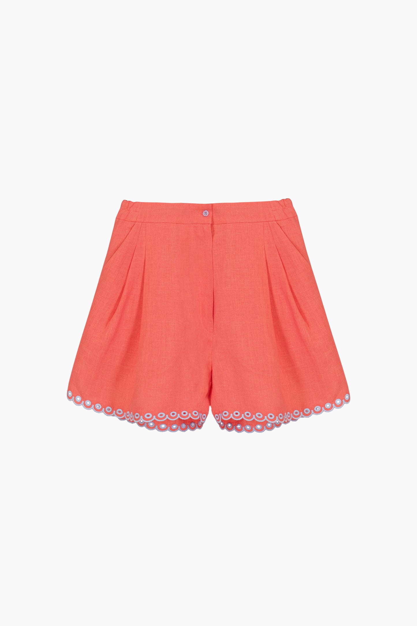 Petra Embroidered Linen Shorts in Strawberry