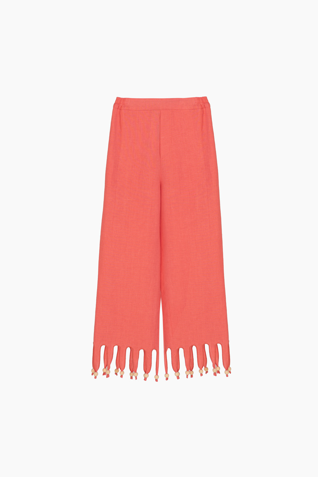 Lambada Fringed Linen Pants in Strawberry