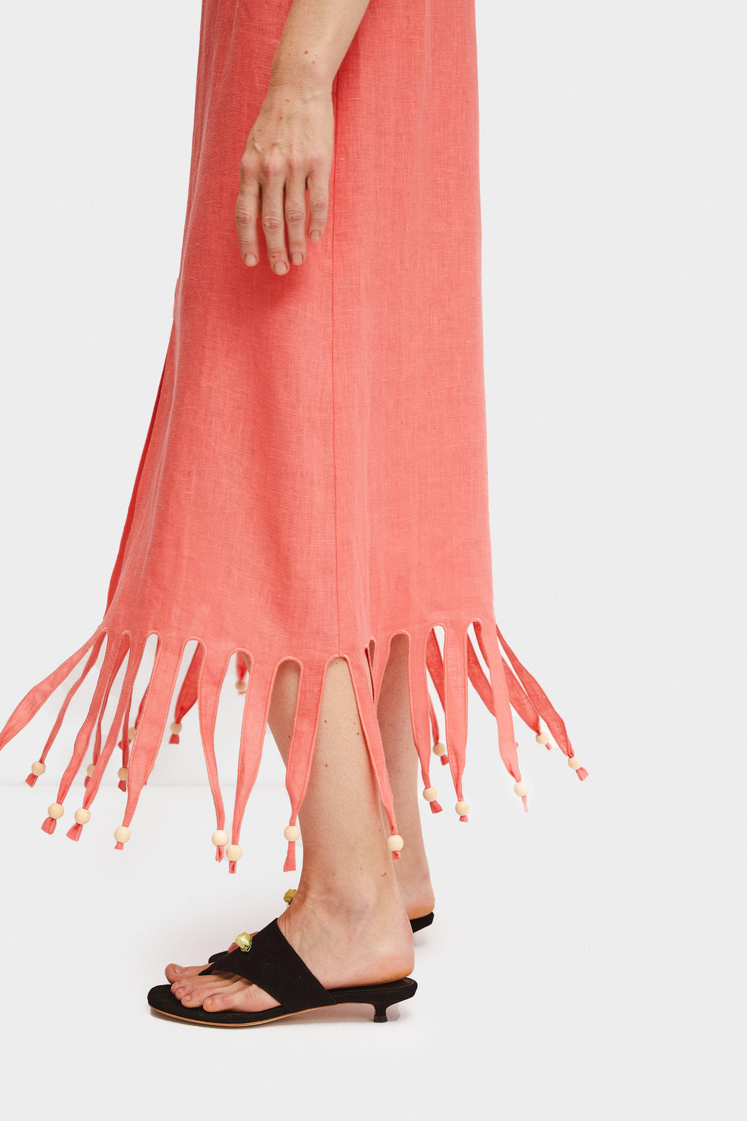 Lambada Fringed Linen Pants in Strawberry