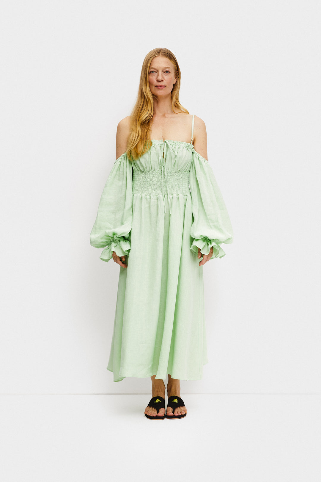 Cancan Linen Maxi Dress in Green