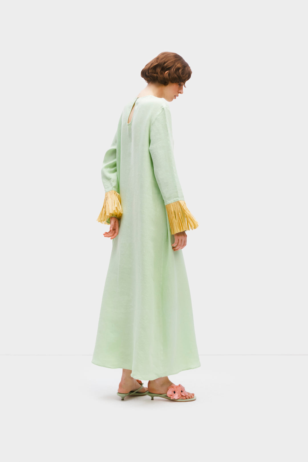 Crusoe Raffia Linen Maxi Dress in Green