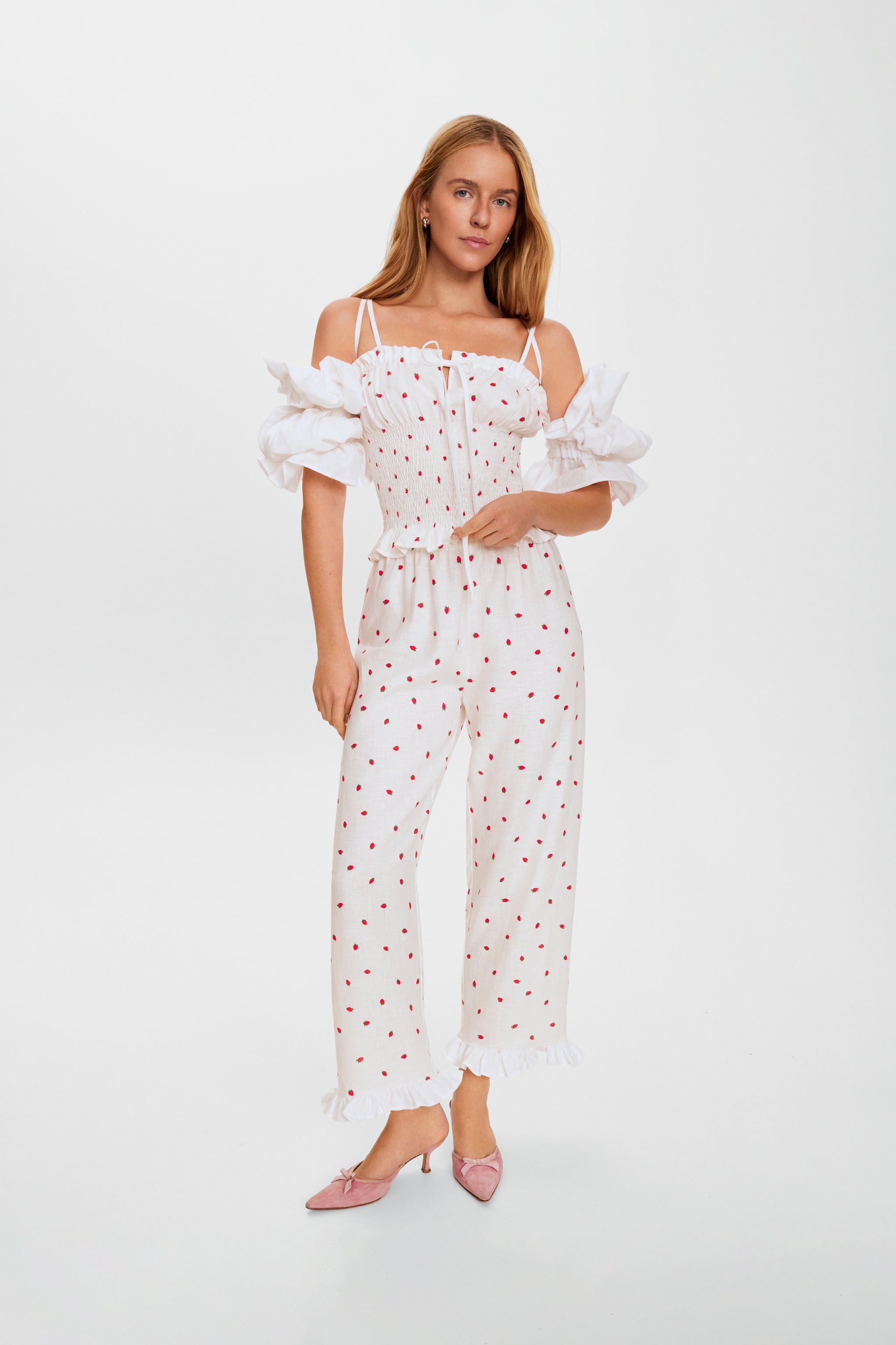Puff Linen Lounge Pants in Strawberries