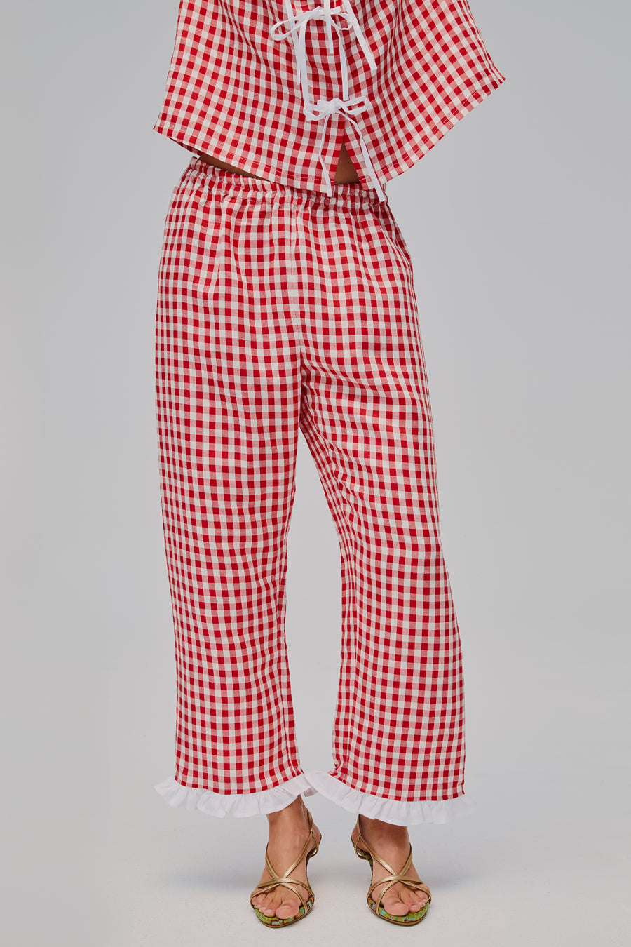 Puff Linen Lounge Pants in Red Vichy