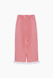 Puff Linen Lounge Pants in Red Vichy