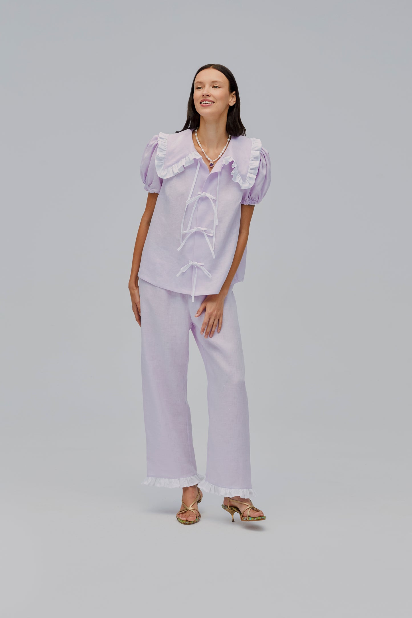 Puff Linen Lounge Pants in Lavender