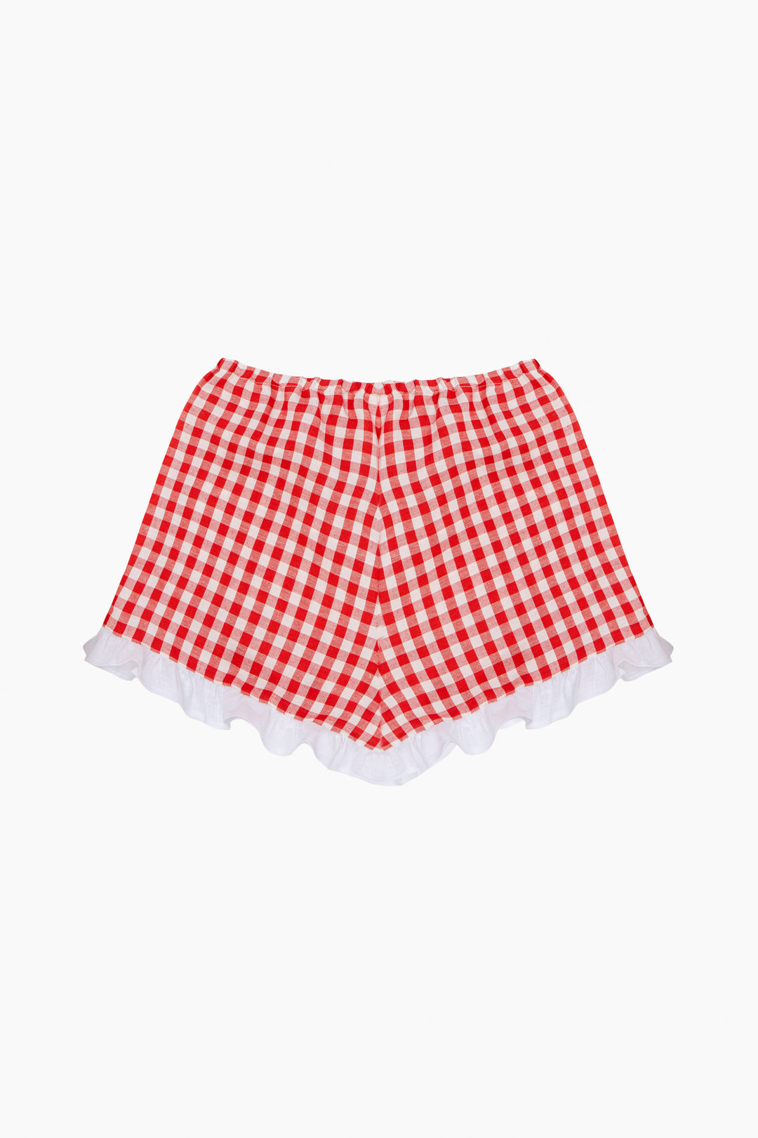 Puff Linen Lounge Shorts with Headscarf in Red Vichy