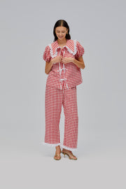 Puff Linen Lounge Pants in Red Vichy