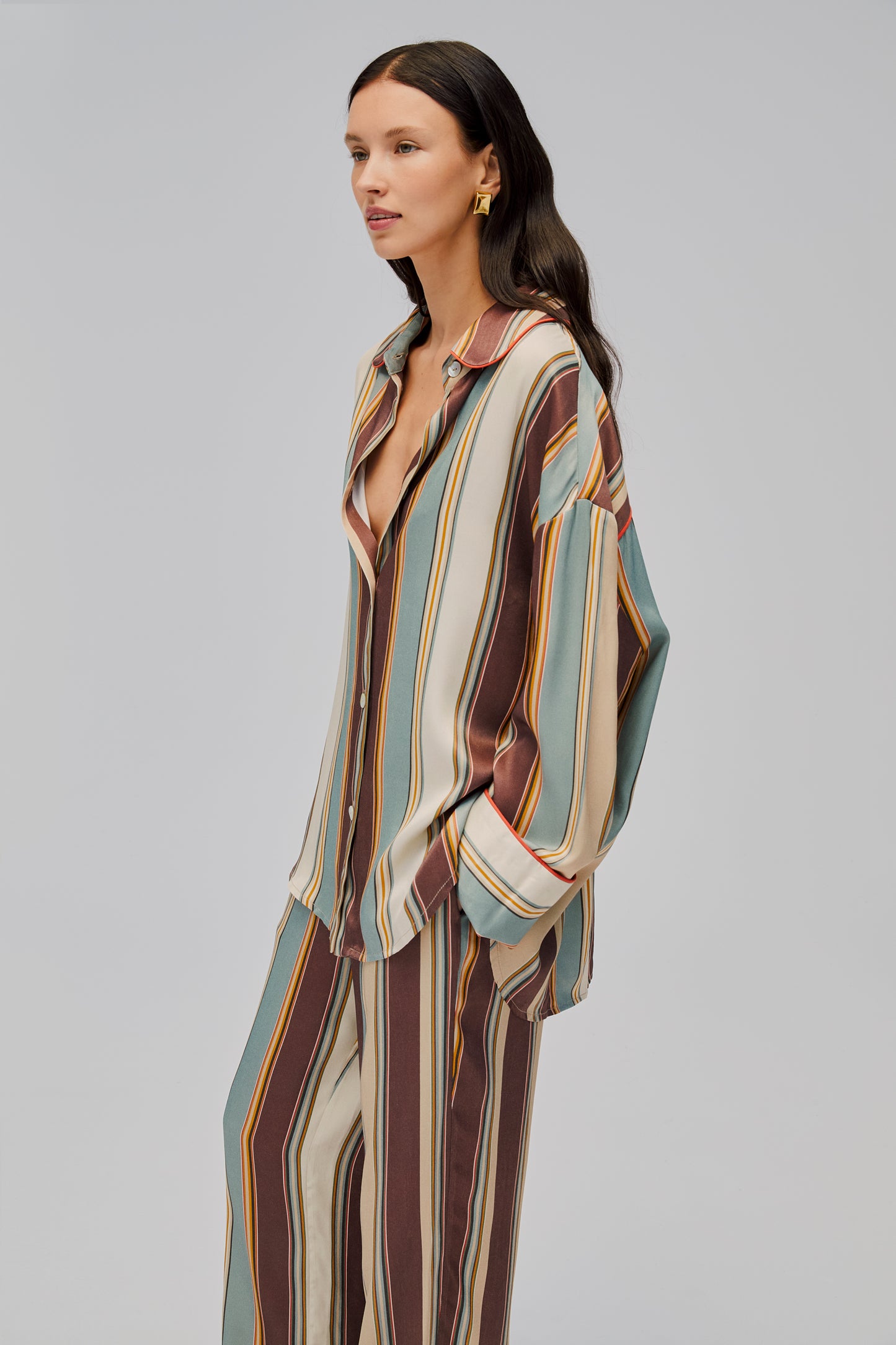 Pastelle Oversized Shirt in Sage Stripes