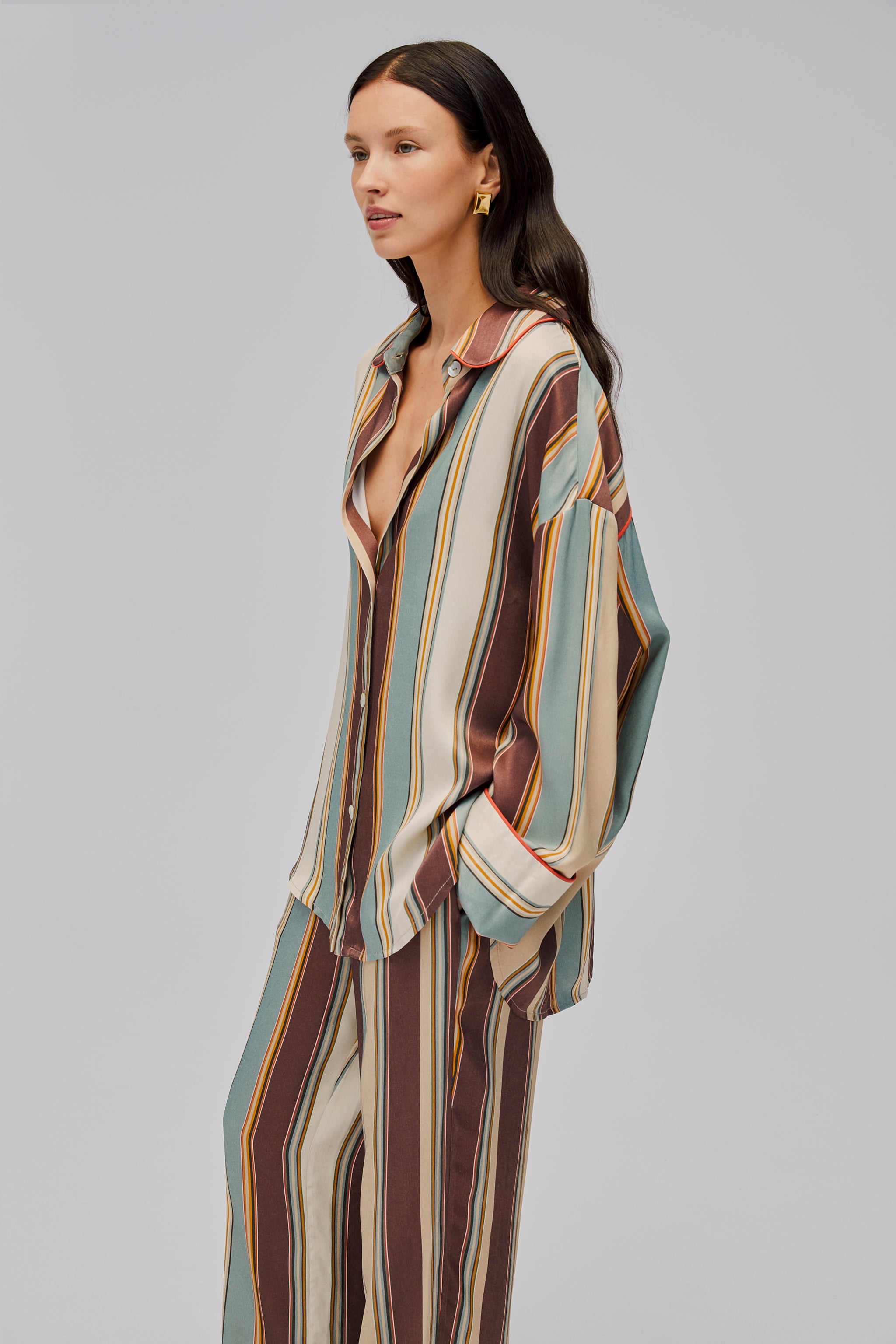 Pastelle Oversized Shirt in Sage Stripes