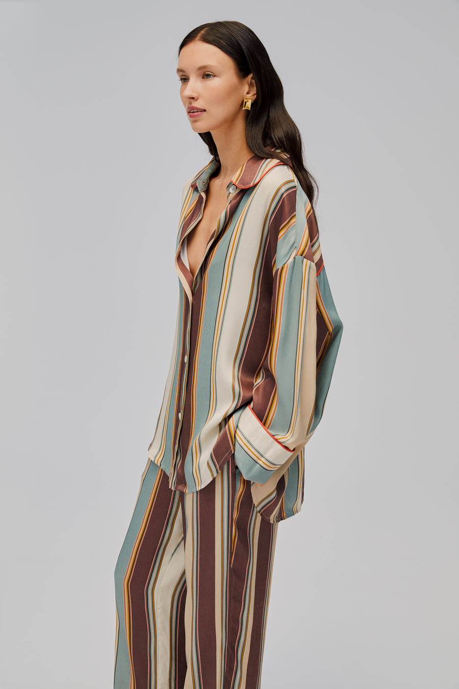 Pastelle Oversized Shirt in Sage Stripes