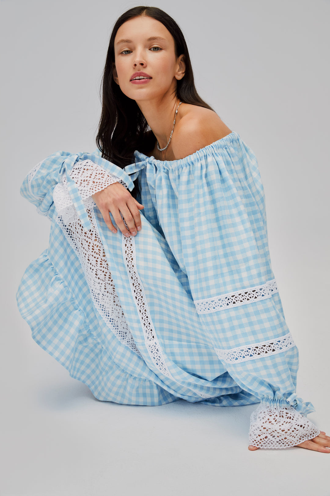 Romantica Lounge Dress in Blue Vichy