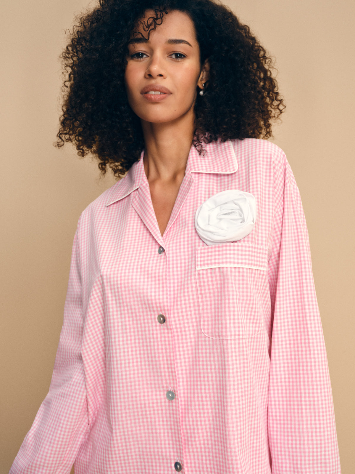 The Rose Cotton Pajama Set in Pink Vichy
