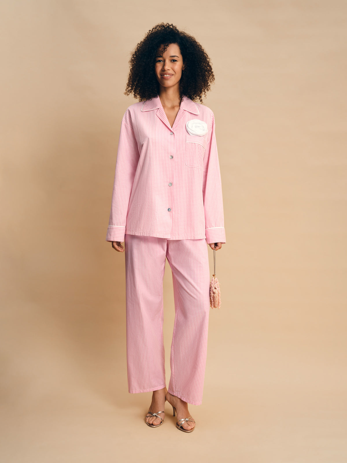 The Rose Cotton Pajama Set in Pink Vichy
