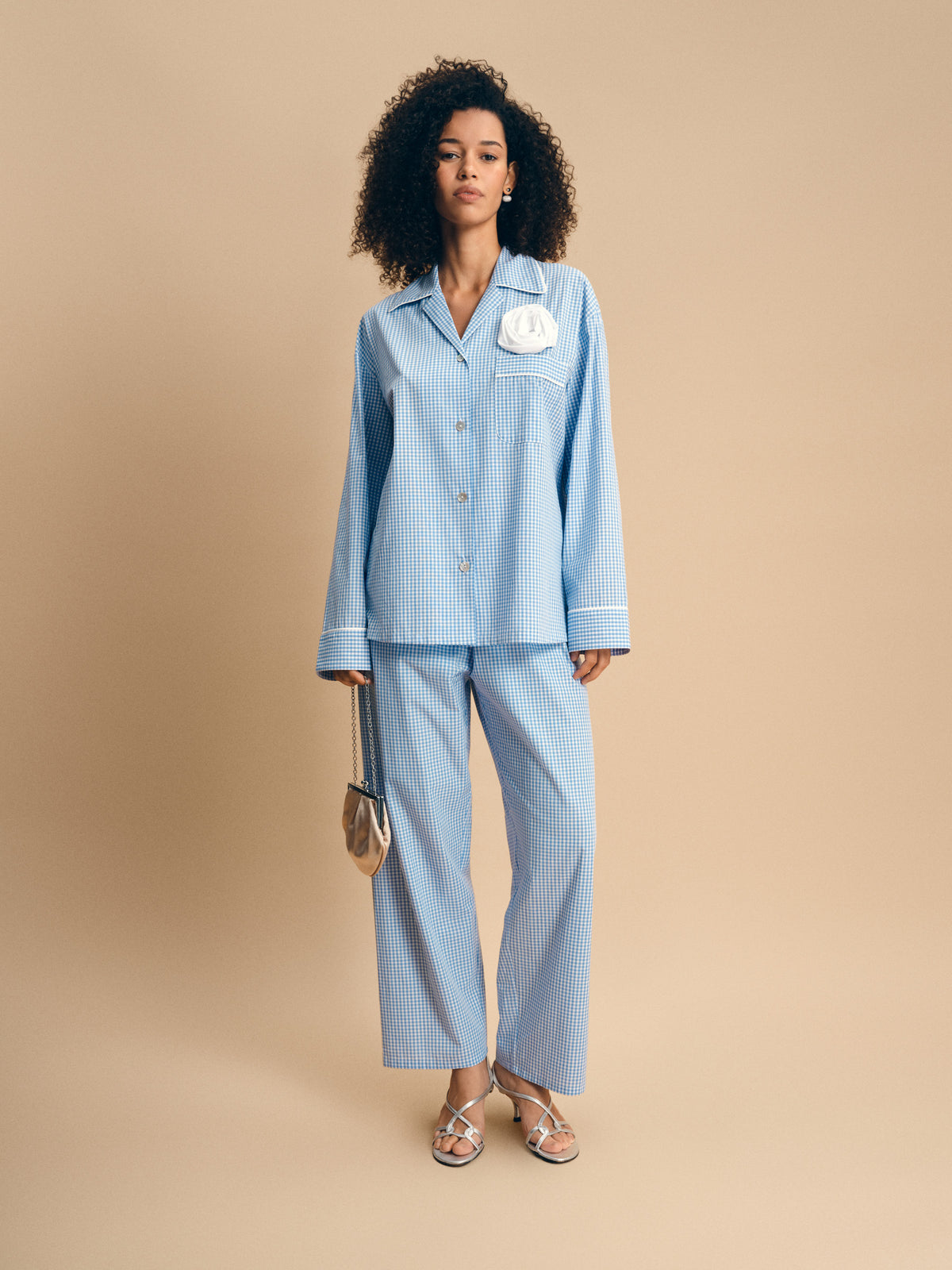 The Rose Cotton Pajama Set in Blue Vichy
