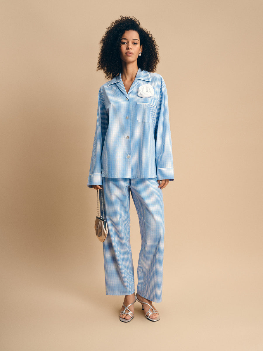 The Rose Cotton Pajama Set in Blue Vichy