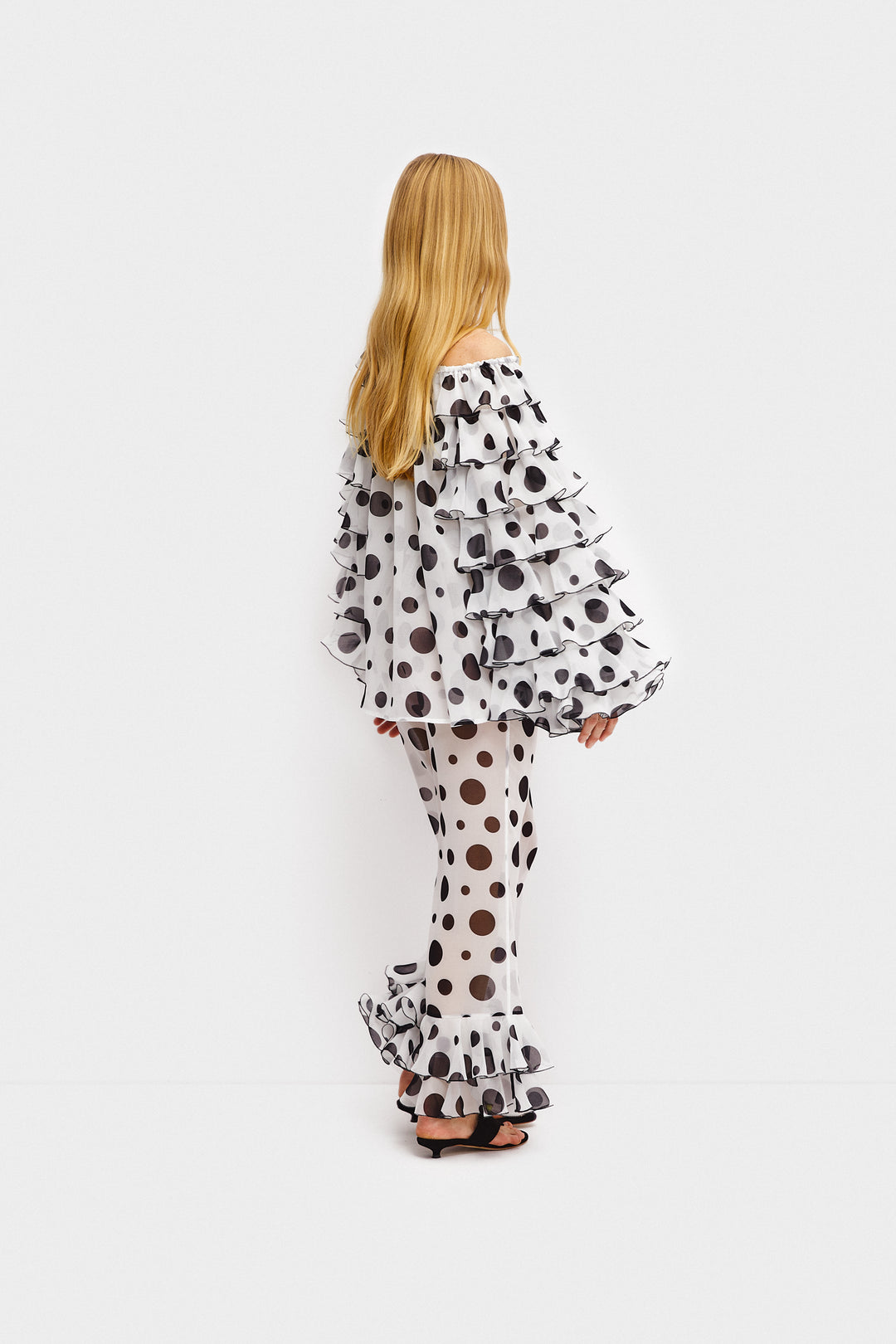 Samba Ruffled Chiffon Polka-dot Pants in White
