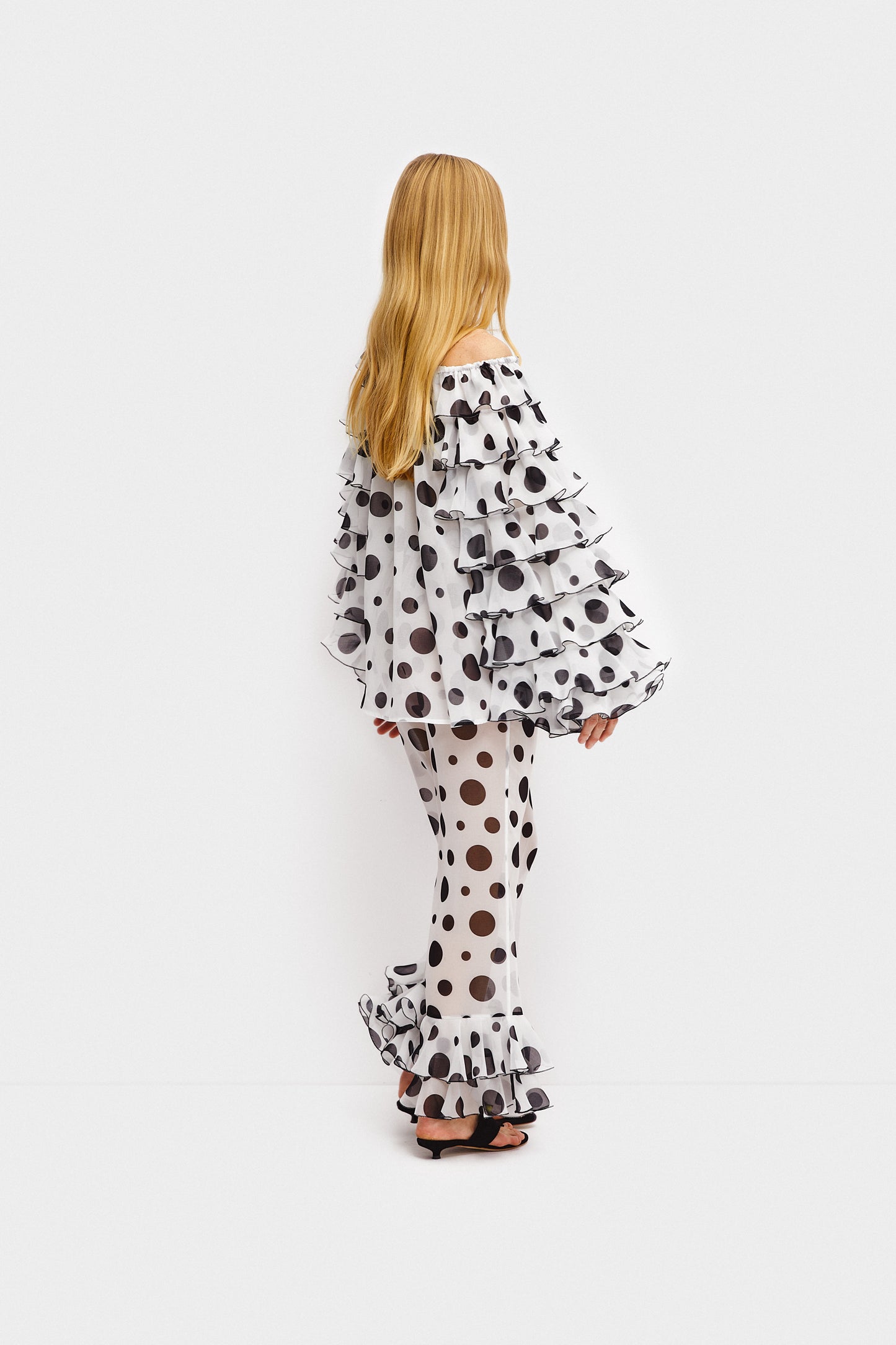 Samba Ruffled Chiffon Polka-dot Pants in White