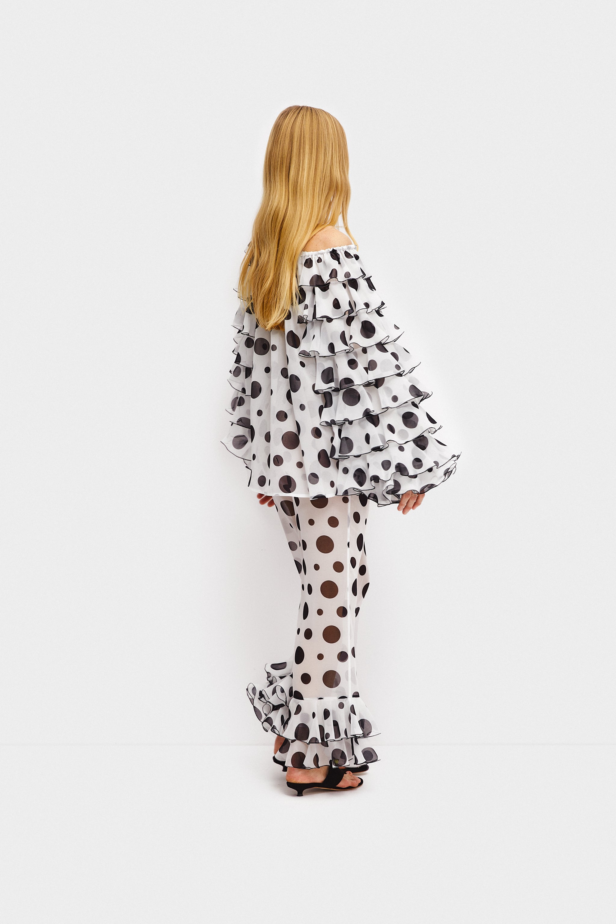 Samba Ruffled Chiffon Polka-dot Pants in White