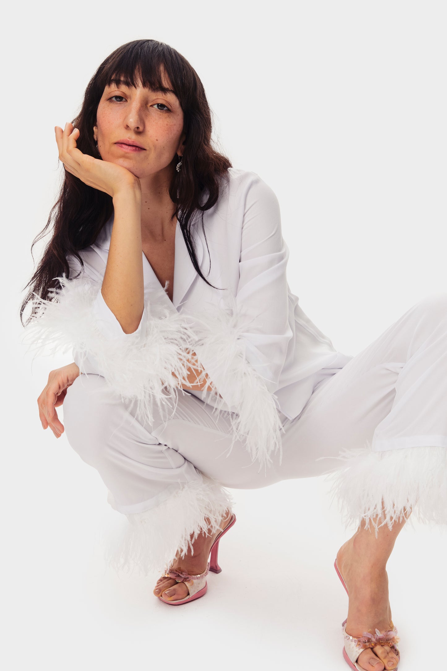 Party Pajamas Set with Detachable Feathers in White