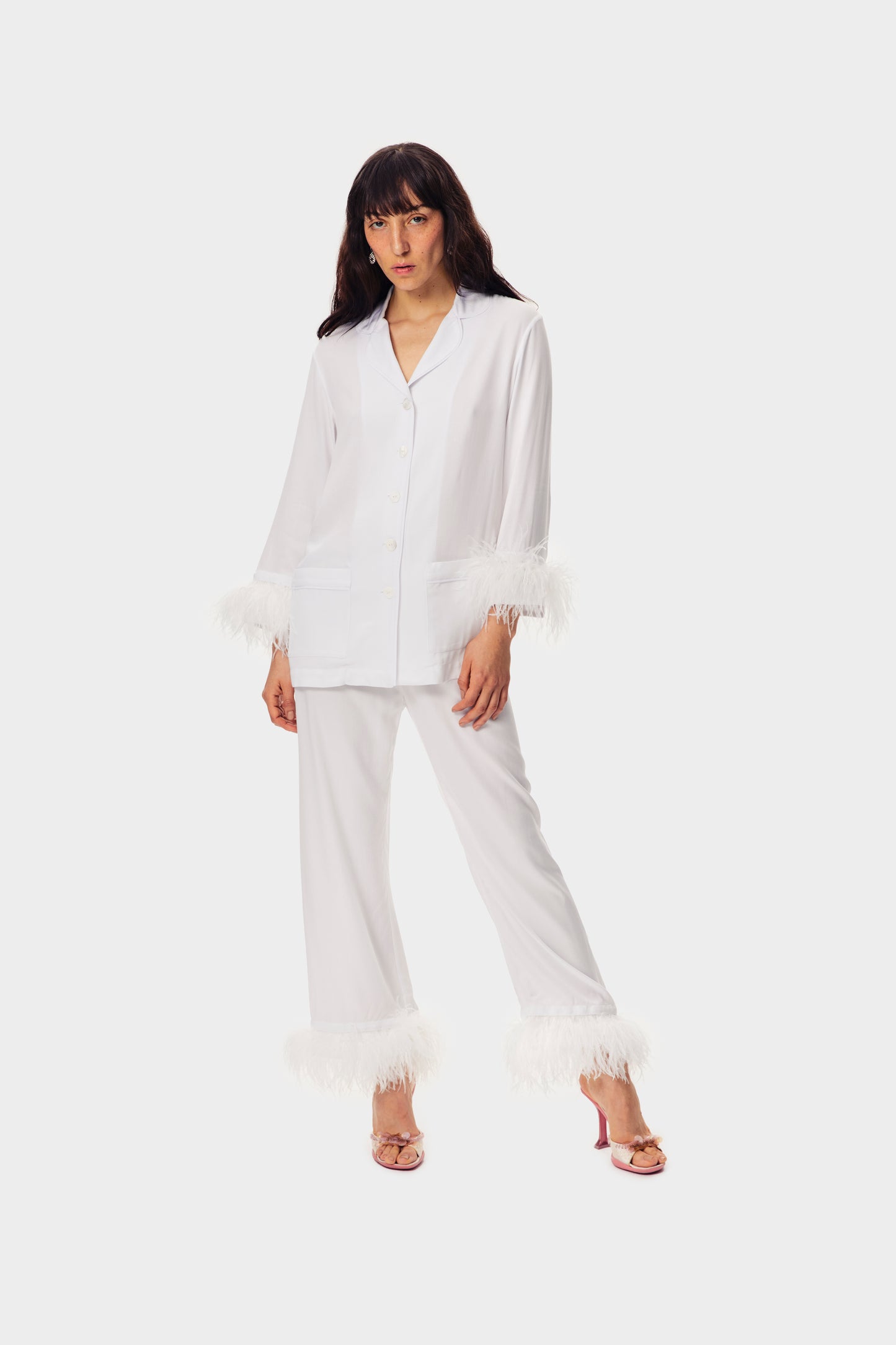 Party Pajamas Set with Detachable Feathers in White