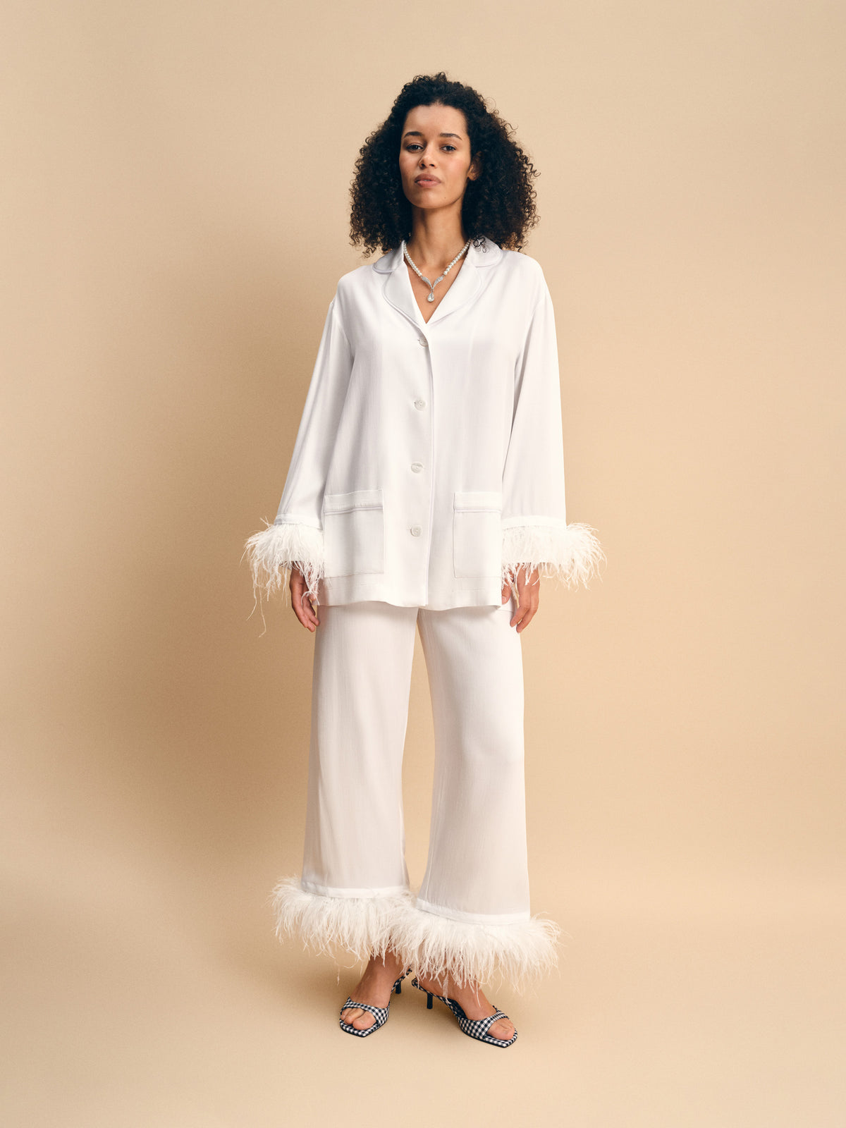 Party Pajamas Set with Detachable Feathers in White