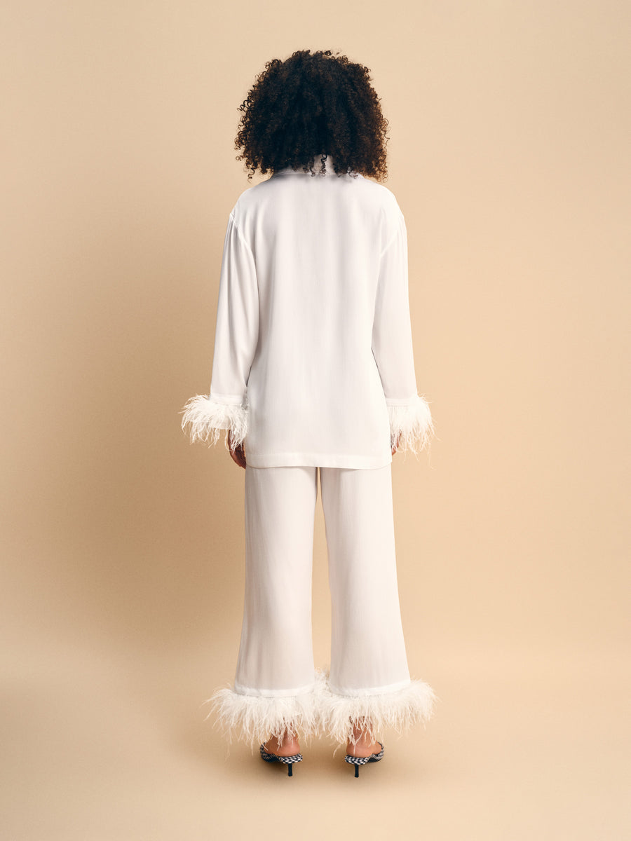 Party Pajamas Set with Detachable Feathers in White
