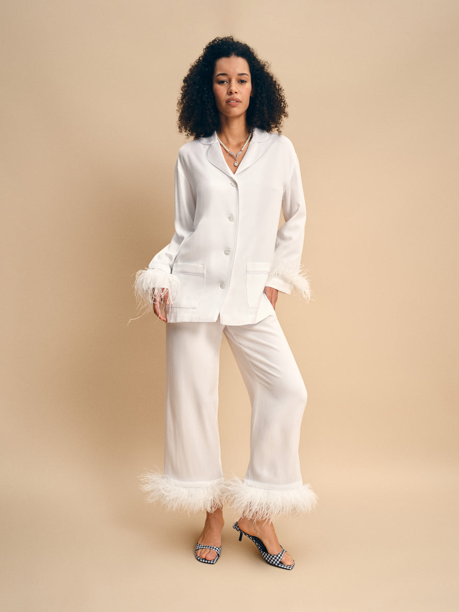 Party Pajamas Set with Detachable Feathers in White