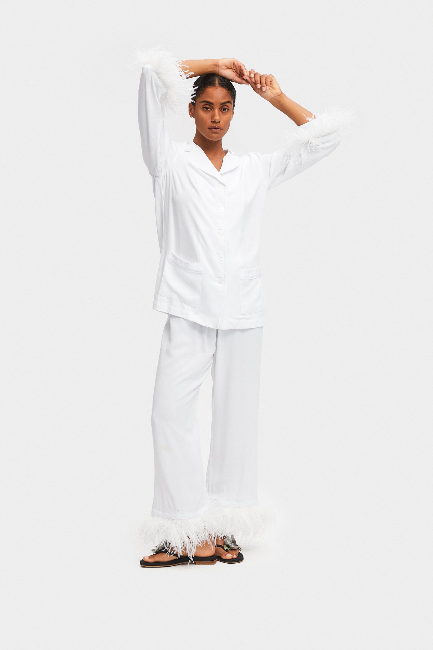 Party Pajamas Set with Detachable Feathers in White