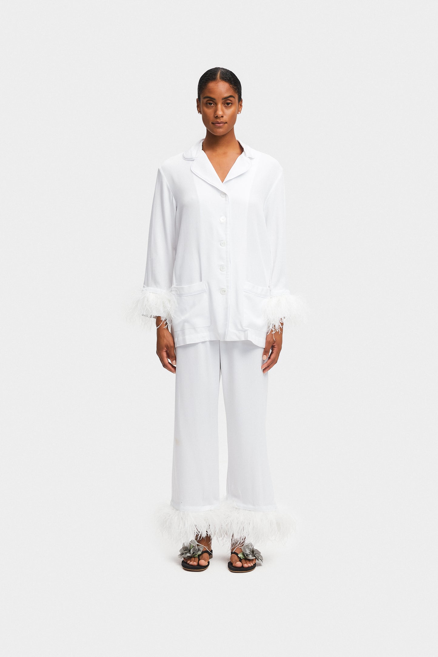 Party Pajamas Set with Detachable Feathers in White