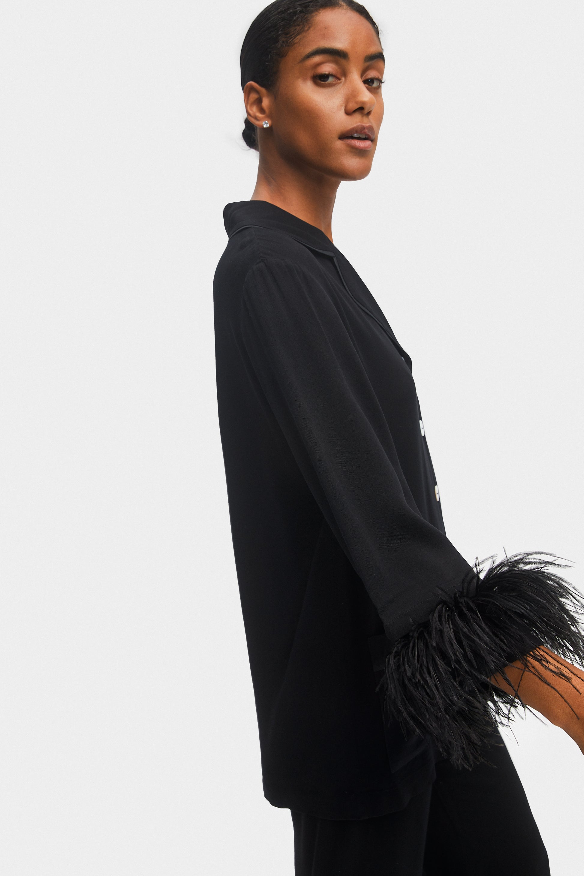 Feather pajamas, Women's black pjs set