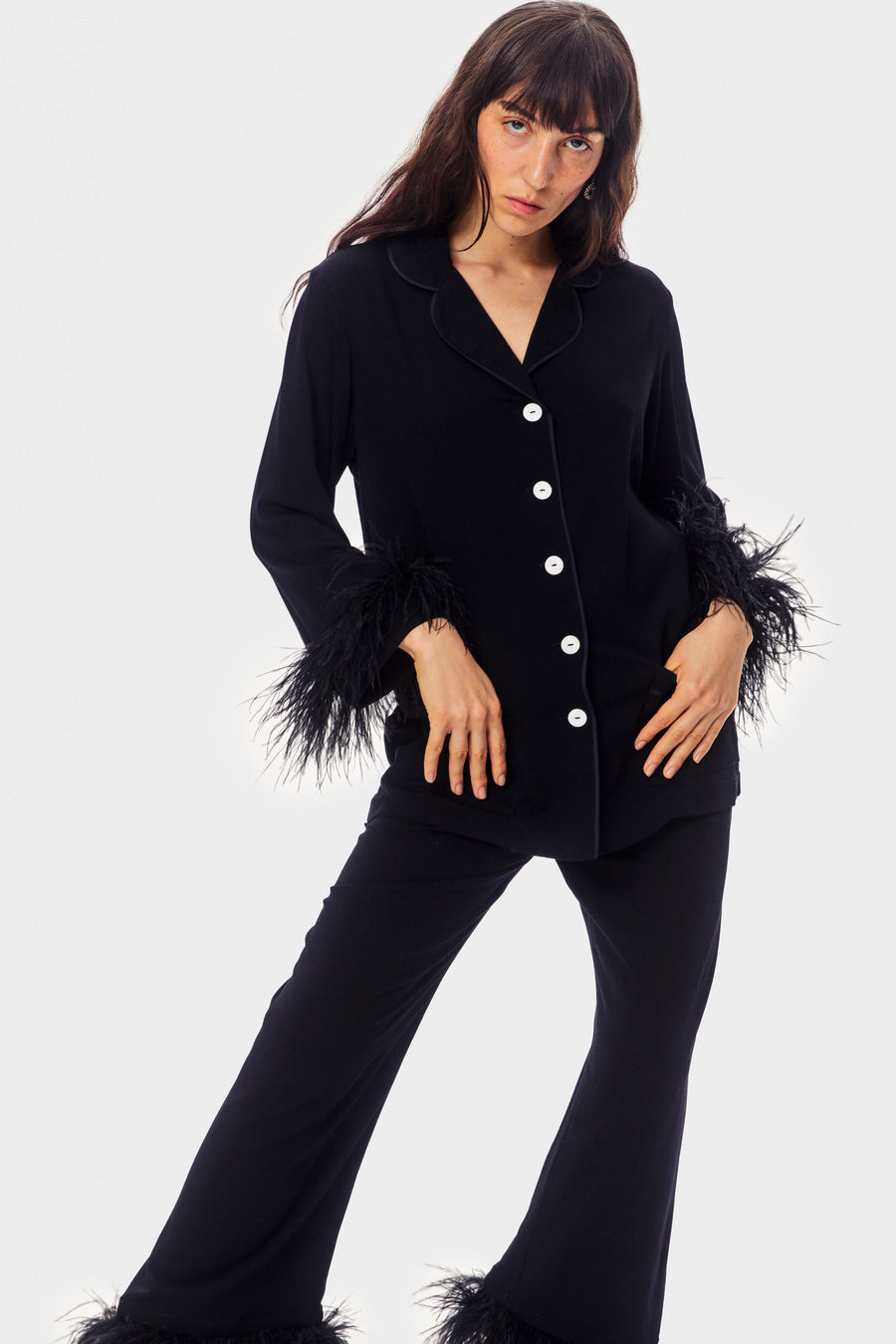 Party Pajamas Set with Detachable Feathers in Black