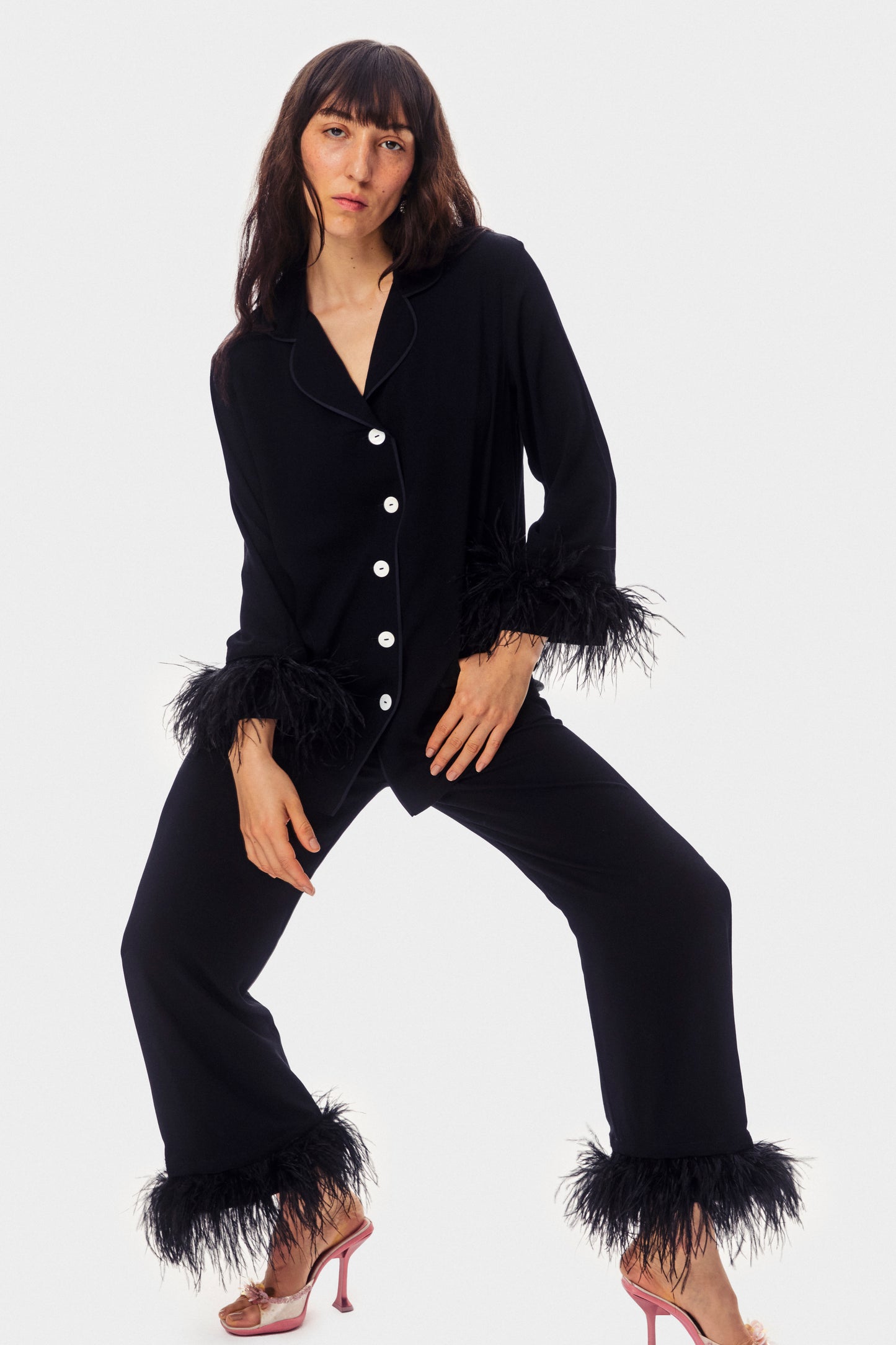 Party Pajamas Set with Detachable Feathers in Black