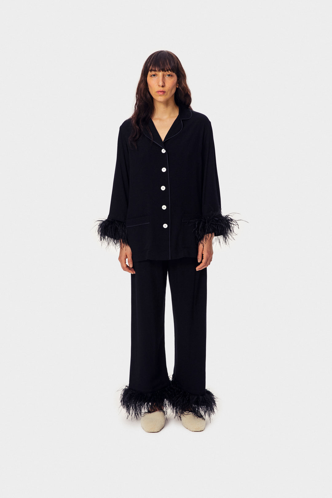 Party Pajamas Set with Detachable Feathers in Black