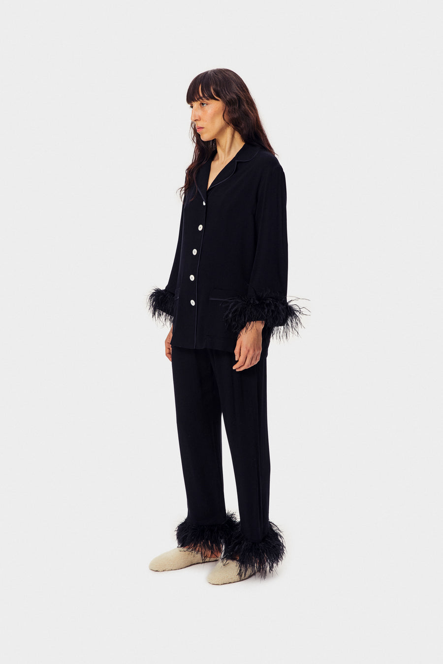 Party Pajamas Set with Detachable Feathers in Black