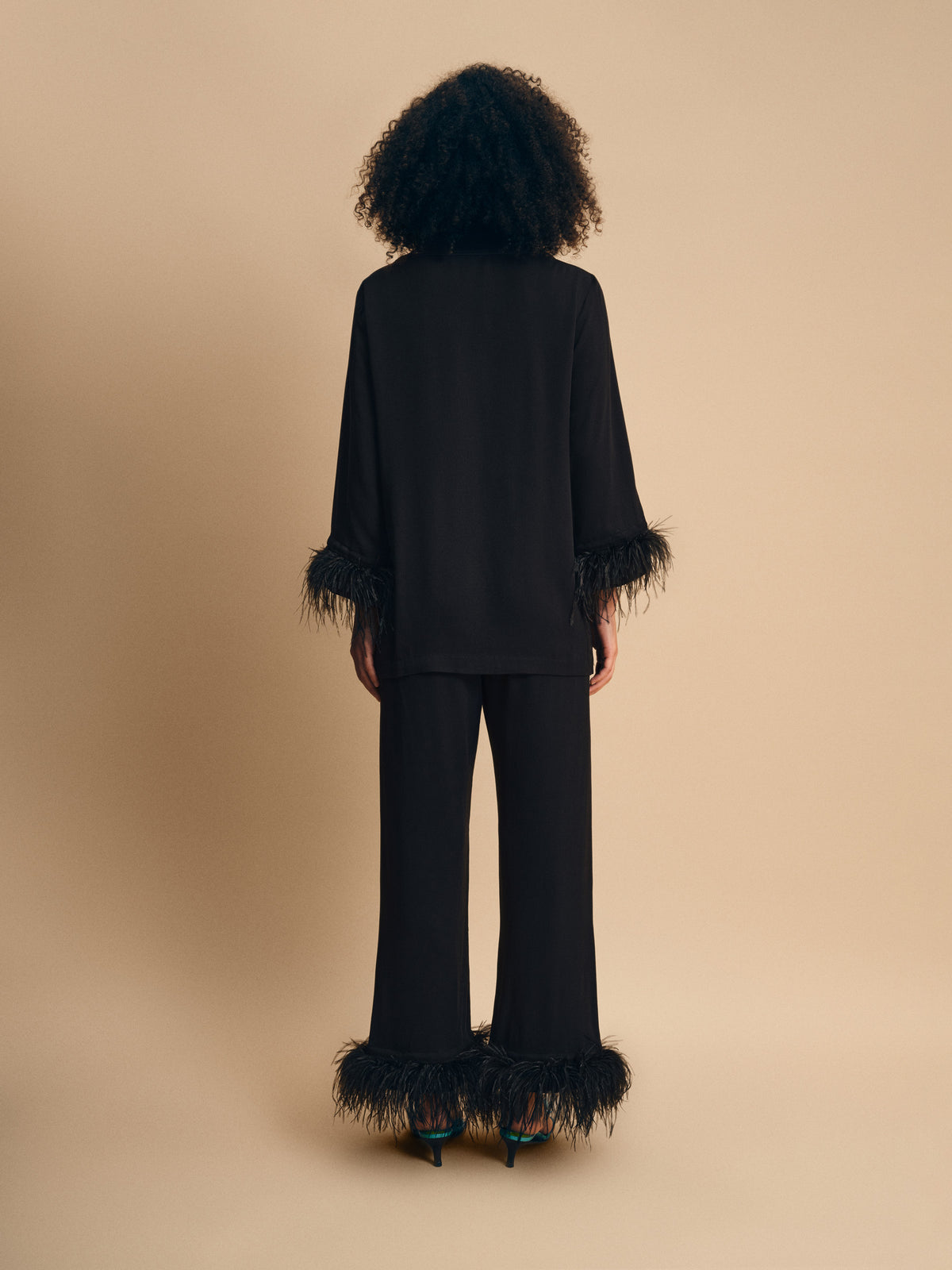 Party Pajamas Set with Detachable Feathers in Black