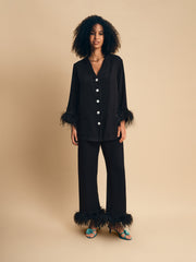 Party Pajamas Set with Detachable Feathers in Black