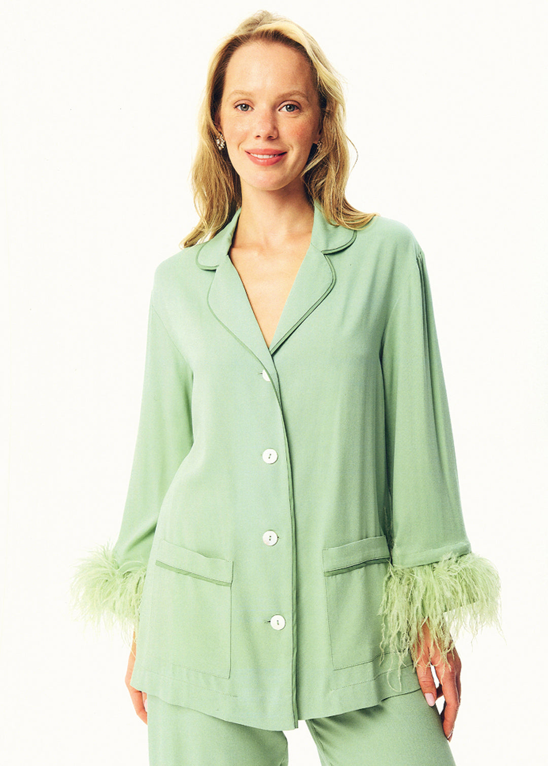 Party Pajamas Set with Detachable Feathers in Mint