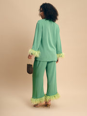 Party Pajama Set in Green with Mint Detachable Feathers